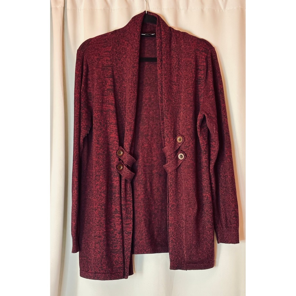 AB Studio Womens Bordeaux Heathered Open Front Cardigan Button Tab Large 042751M